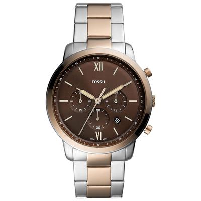 RELOJ HOMBRE ANALOGO FOSSIL NEUTRA FS5869 FECHA CRONOMETRO PLATEADO ORO ROSADO DIAL MARRON