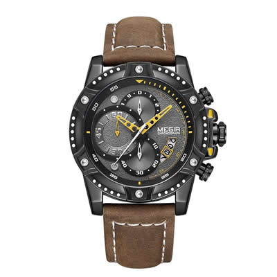 RELOJ MEGIR HOMBRE ANALOGO MEG-35 NEGRO MARRON ACERO CUERO