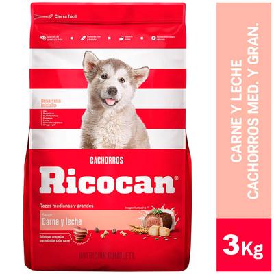 RICOCAN COMIDA CACHORRO MEDIANOS Y GRANDES RICOCAN CARNE Y LECHE 3KG