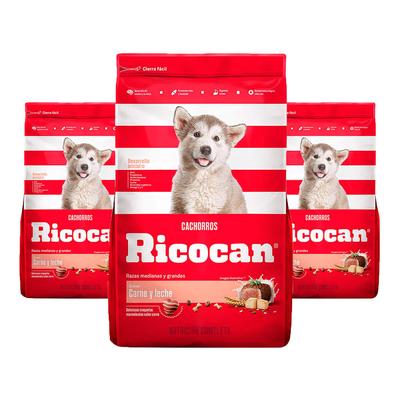 RICOCAN COMIDA CACHORRO MEDIAN Y GRANDE RICOCAN CARNE Y LECHE 1KG X3