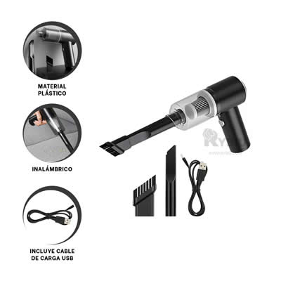RYBIU ASPIRADOR INALAMBRICO MINI CASA EN NEGRO Y+REGALO LIGAS PEINAR TE29444