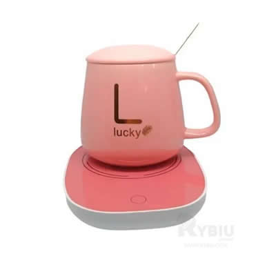 RYBIU IMPORT CALENTADOR CON TAZA DE CERAMICA TERMICA EN COLOR ROSADO CO30461