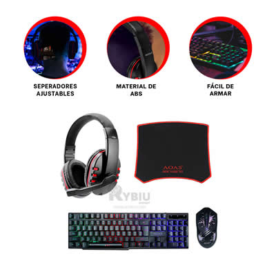 RYBIU KIT GAMER TE31570 COMPLETO 4 EN 1 MULTICOLOR + REGALO STICKERS