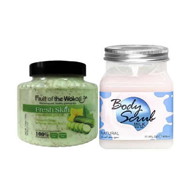 SET CREMA CORPORAL WOKALI EXFOLIANTE LECHE PEPINO 500 ML