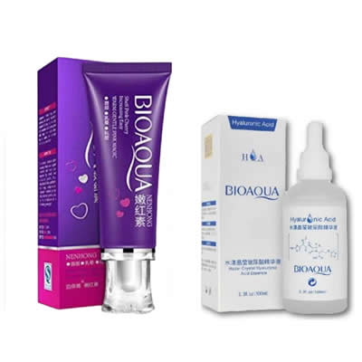 SET TRATAMIENTO BIO AQUA CREMA BLANQUEADORA CORPORAL + SERUM ACIDO HIALURONICO 100 ML