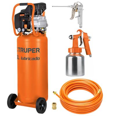TRUPER KIT COMPRESORA DE AIRE 80LT VERTICAL MANGUERA PISTOLA PINTAR SOPLETEAR