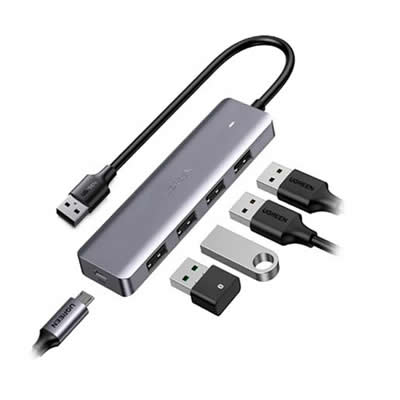 UGREEN ADAPTADOR CM219 5EN1 HUB USB-A A 4 PUERTOS USB 3.0 (50985) GRIS