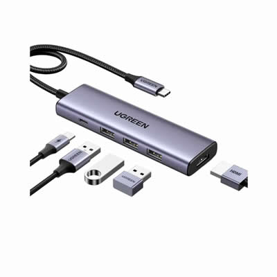 UGREEN ADAPTADOR CM511 (15596) 5 EN 1 HUB USB-C USB 3.0 HDMI 4K GRIS