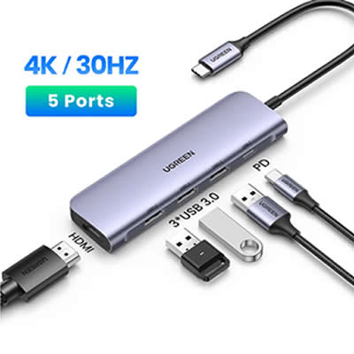UGREEN ADAPTADOR MULTIFUNCION CM136 5 EN 1 USB-C GRIS