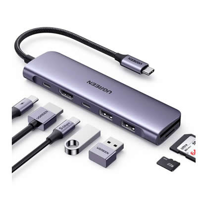 UGREEN ADAPTADOR MULTIFUNCION CM195 (15214) HUB 7EN1 USB-C A PD 100W /USB 3.0/4K HDMI/MICRO