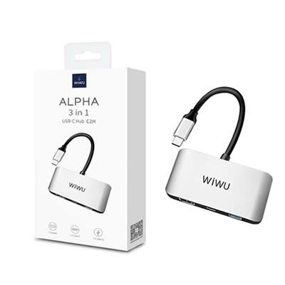 WIWU ADAPTADOR ALPHA C2H USB HUB 3 EN 1 GRIS