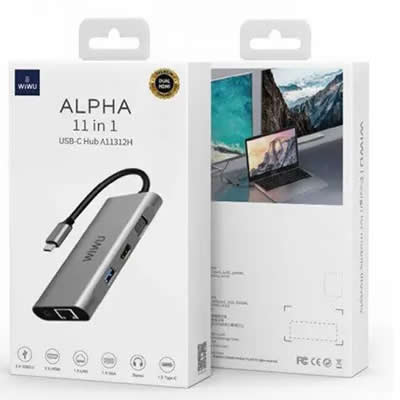 WIWU ADAPTADOR HUB 10 EN 1 DE TRANSMISION RAPIDA USB C MULTIFUNCIONAL A11312H GRIS