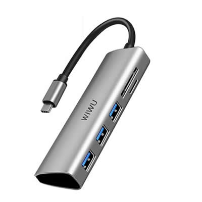 WIWU ADAPTADOR HUB MULTIFUNCION USB-C 5 EN 1 ALPHA 532ST GRIS