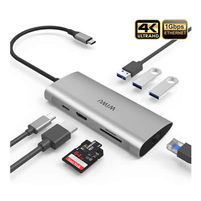 WIWU HUB 8-EN-1 ALPHA 831HRT USB C ADAPTADOR MACBOOK MULTIPUERTO GRIS