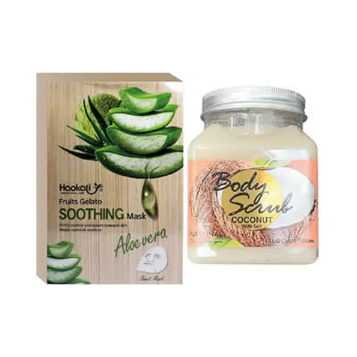 WOKALI SET CREMA MASCARILLA + EXFOLIANTE ALOE VERA COCONUT 500 ML