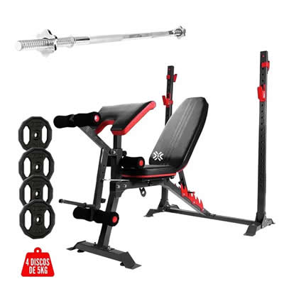 XTREME SPORT - BANCA DE PESAS LIBRE AJUSTABLE + 20 KG DE DISCOS - COMBO BANCA LIBRE
