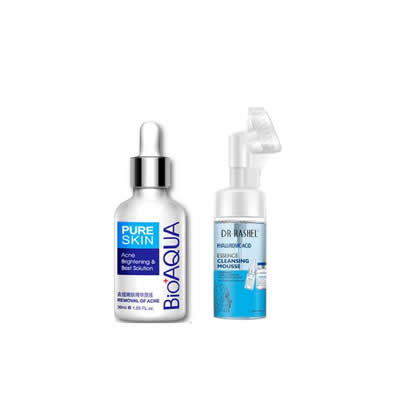 BIOAQUA SET SERUM FACIAL ACLARANTE ANTI ACNE + LIMPIADOR DR. RASHEL ACIDO HIALURONICO DESMAQUILLANTE