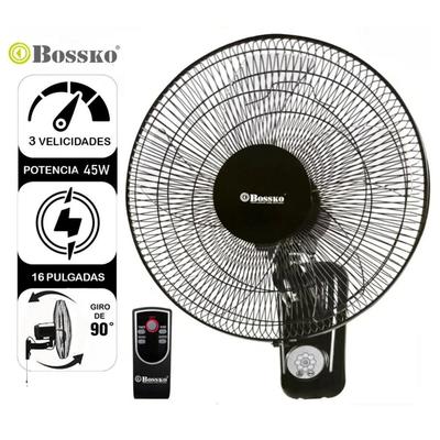 BOSSKO BK-8452PD VENTILADOR PARED CON CONTROL REMOTO NEGRO BK-8452PD