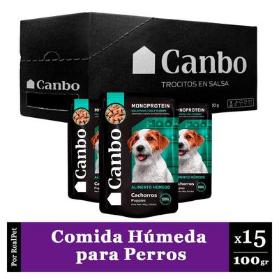 CANBO PACK CAJA X15 COMIDA HUMEDA PERRO CACHORRO PAVO 100GR
