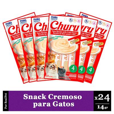 CHURU SNACK CREMOSO GATO ATUN Y CANGREJO 6 SOBRES X 4 TUBOS