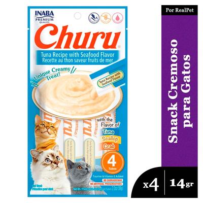 CHURU SNACK CREMOSO GATO ATUN Y MARISCOS 1 SOBRE X 4 TUBOS