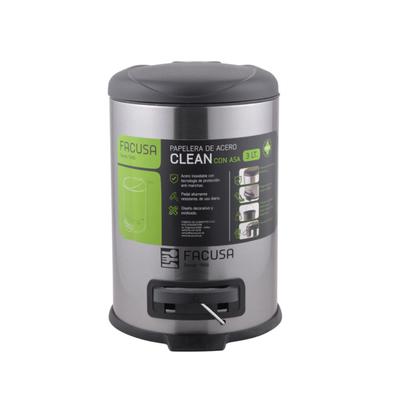 FACUSA PAPELERA DE ACERO INOXIDABLE 3L CON ASA DISEÑO COMPACTO Y FACIL DE LIMPIAR 984150301