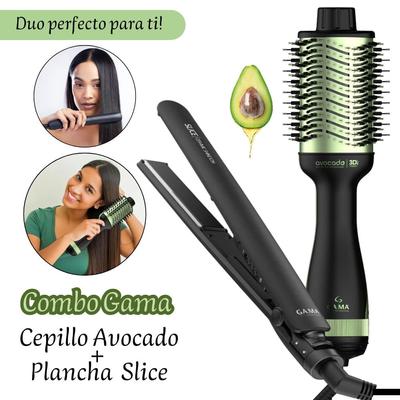 GAMA COMBO PLANCHA ALISADORA DE CABELLO GAMA SLICE + CEPILLO SECADOR GAMA AVOCAD 3D - KS-2526