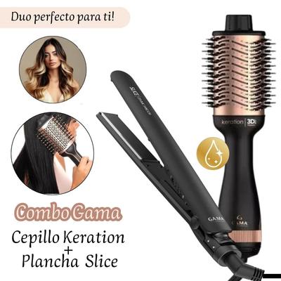 GAMA COMBO PLANCHA ALISADORA DE CABELLO SLICE + CEPILLO SECADOR KERATION 3D THERAPY KS-2525