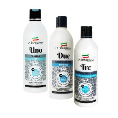 LA BRASILEÑA SHAMPOO UNO + ACONDICIONADOR DUE + SHAMPOO TRE 3 EN 1 SIN SAL 500ML