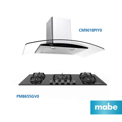 MABE COMBO CAMPANA DECORATIVA CM9018PIY0 90CM + COCINA EMPOTRABLE PM8655GV0