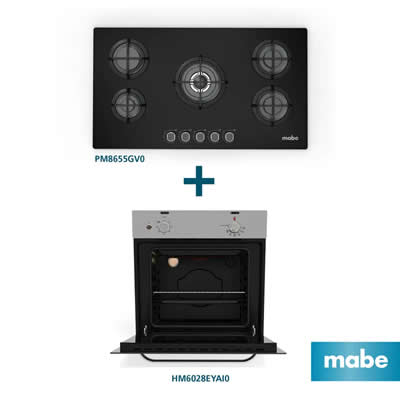 MABE COMBO COCINA EMPOTRABLE PM8655GV0 86CM + HORNO ELECTRICO EMPOTRABLE HM6028EYAI0 90CM