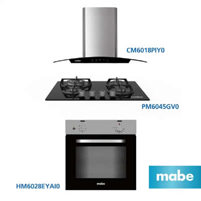 MABE TRI-COMBO COCINA EMPOTRABLE PM6045GV0 + CAMPANA CM6018PIY0 + HORNO HM6028EYAI0