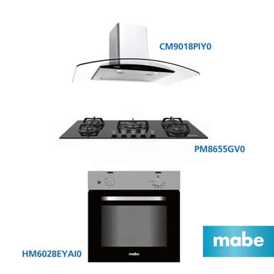 MABE TRI-COMBO COCINA EMPOTRABLE PM8655GV0 86CM + CAMPANA CM9018PIY0 90CM + HORNO ELECTRICO HM6028EYAI0 60CM