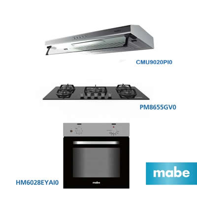 MABE TRI-COMBO COCINA EMPOTRABLE PM8655GV0 86CM + CAMPANA CMU9020PI0 90CM + HORNO ELECTRICO HM6028EYAI0 60CM