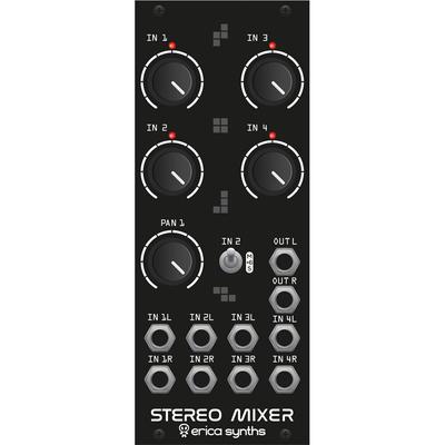 MODULO EURORACK ERICA SYNTHS DRUM STEREO MIXER 10HP ENTRADAS ESTEREO PANNING BOOST DRUM STEREO MIXER