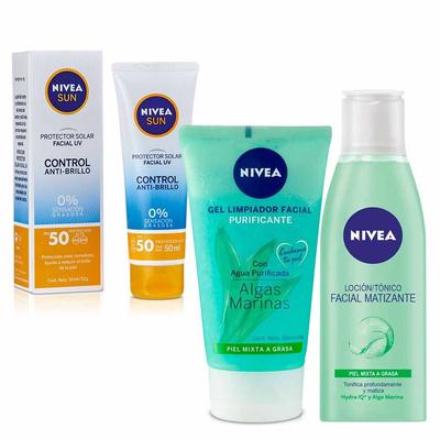 NIVEA PACK BLOQUEADOR FACIAL SHINE CONTROL FPS50 50ML + LOCION FACIAL PIEL MIXTA A GRASA 200ML + GEL LIMPIADOR PIEL GRASA 150ML