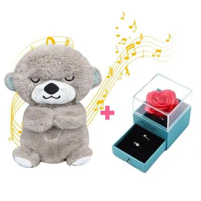PACK SAN VALENTIN PELUCHE NUTRIA GRIS CON JOYERO VERDE Y JOYERIA SORPRESA PACK