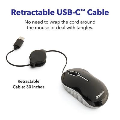 RATON VERBATIM MINI USB TIPO-C SENSOR OPTICO 2 BOTONES RUEDA DESPLAZAMIENTO CABLEADO