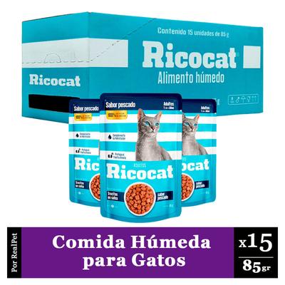 RICOCAT PACK CAJA X15 COMIDA HUMEDA PARA GATO PESCADO 85GR