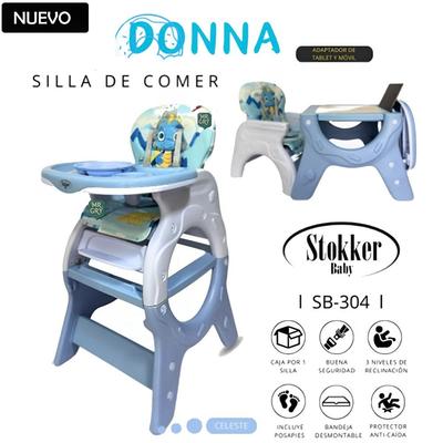SILLA DE COMER PARA BEBE DONNA CON PLATO Y LEGO CELESTE