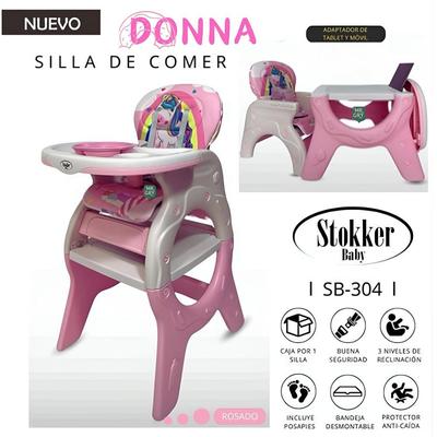 SILLA DE COMER PARA BEBE DONNA CON PLATO Y LEGO ROSADO