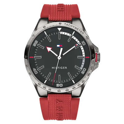 TOMMY HILFIGER RELOJ HOMBRE RIVERSIDE 1791527 CORREA GUNMETAL ROJO ACERO INOXIDABLE SILICONA