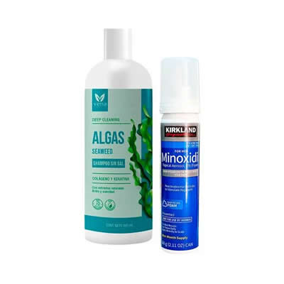 VENA SHAMPOO ALGAS SIN SAL 500G + SERUMS KIRKLAND MINOXIDIL ESPUMA 60ML