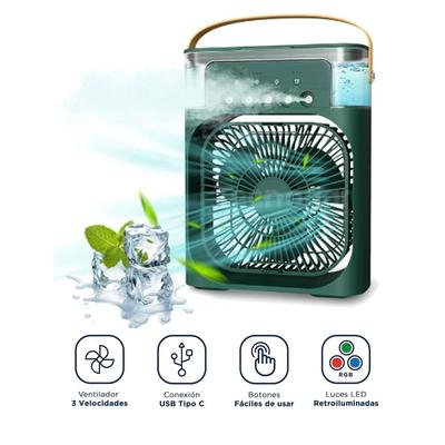 VENTILADOR ENFRIADOR HUMIDIFICADOR 3 EN 1 LUZ LED RGB TEMPORIZADOR