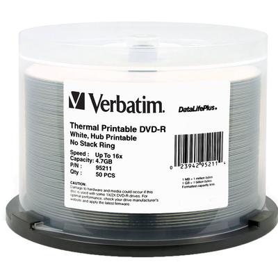 VERBATIM DVD-R 4.7GB 16X DATALIFEPLUS WHITE THERMAL PRINTABLE PACK 50 DVD-R DATALIFEPLUS