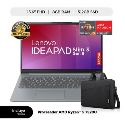 LAPTOP LENOVO IDEAPAD SLIM 3 RYZEN 5-7520U 512GB SSD 8GB RAM + MALETIN
