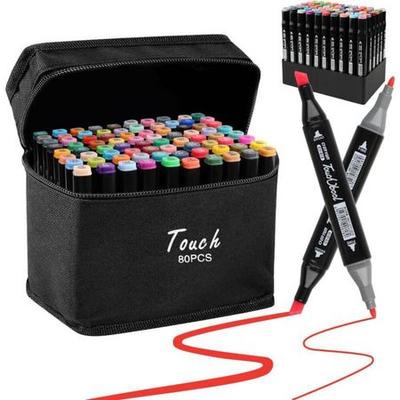 SET DE 80 PLUMONES MARCADORES DOBLE PUNTA CON ESTUCHE