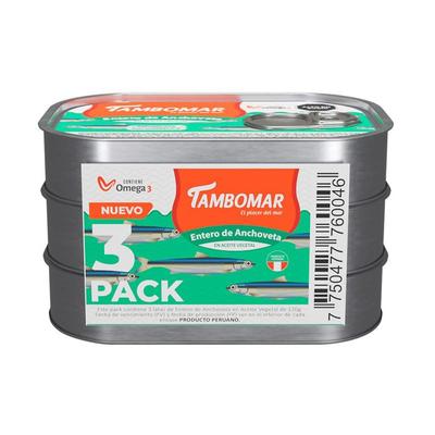 TAMBOMAR TRIPACK ENTERO DE ANCHOVETA EN ACEITE VEGETAL 120G