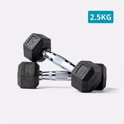 MANCUERNA PESA HEXAGONAL CROMADA Y CAUCHO 2.5KG UNIDAD (2PZS)