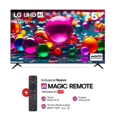 TELEVISOR LG 75 PULGADAS UHD 4K SMART TV THINQ AI 75UA8050PSA
